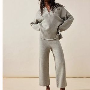 Free People Light Sage Hailey V-Neck Sweater SET